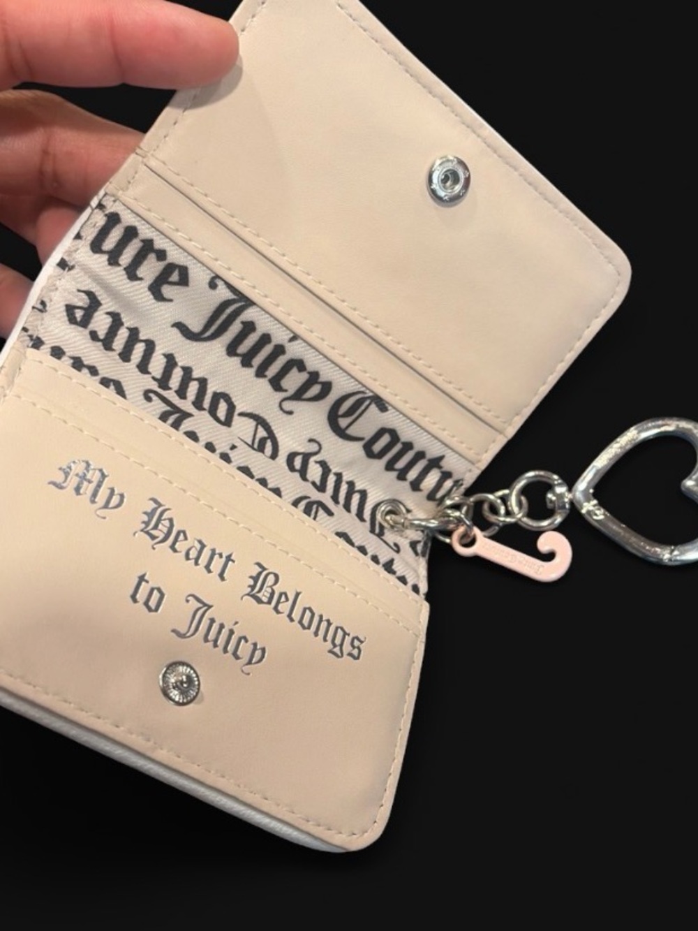 Juicy Couture Light Pink Card Wallet Keychain with Heart Charm